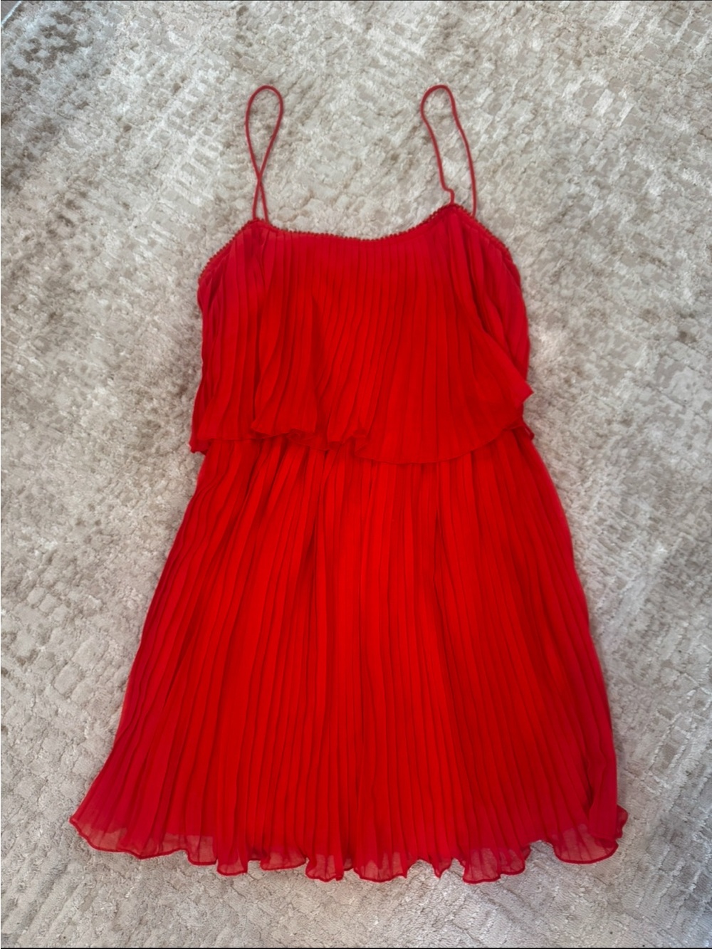 Zara Red Pleated Spaghetti-Strap Dress